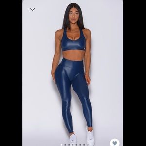 Bombshell sheen blue workout outfit.